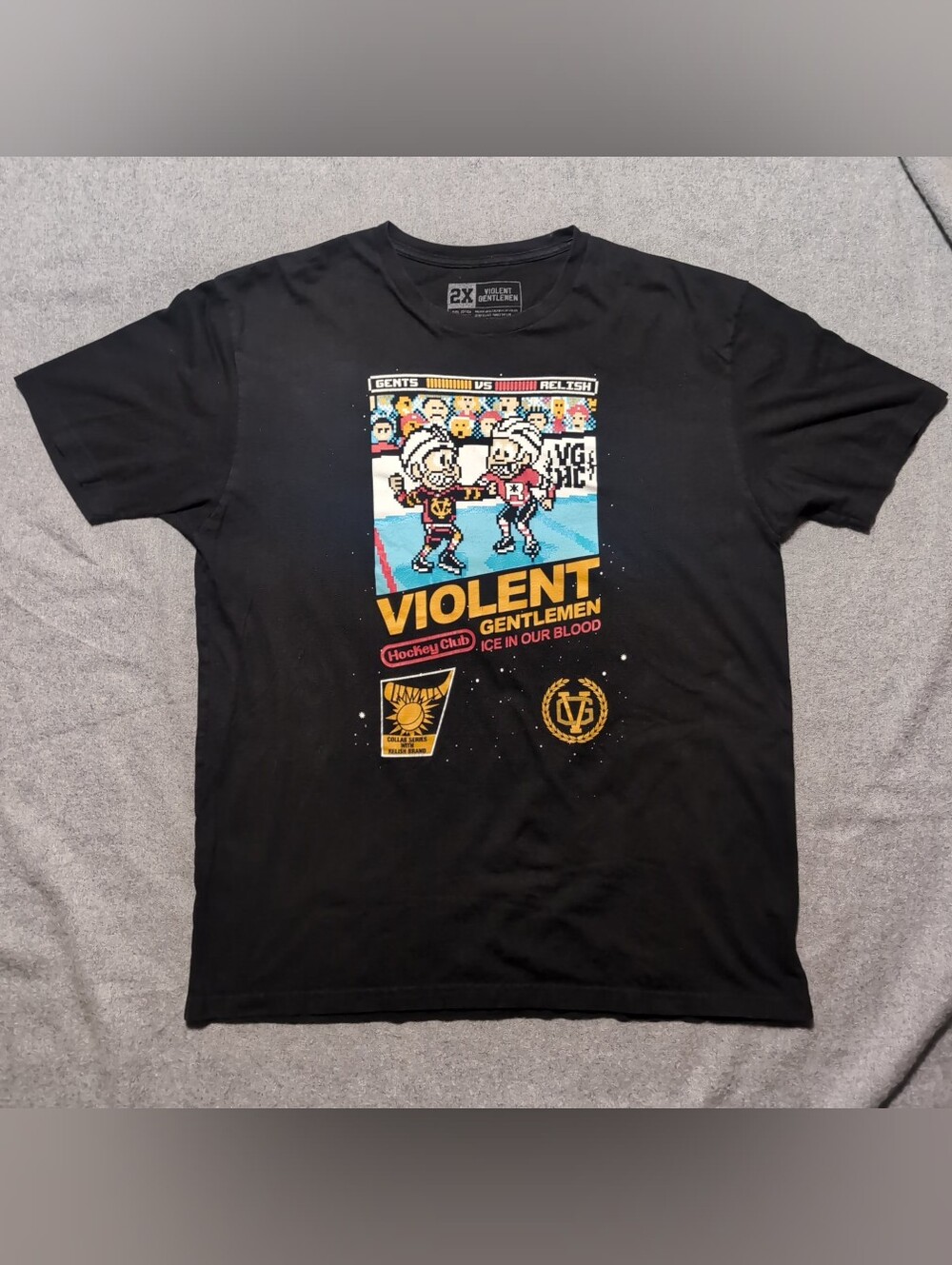 Violent Gentlemen Relish Hockey Club Pixel Art T-Shirt Black Mens 2XL VGHC